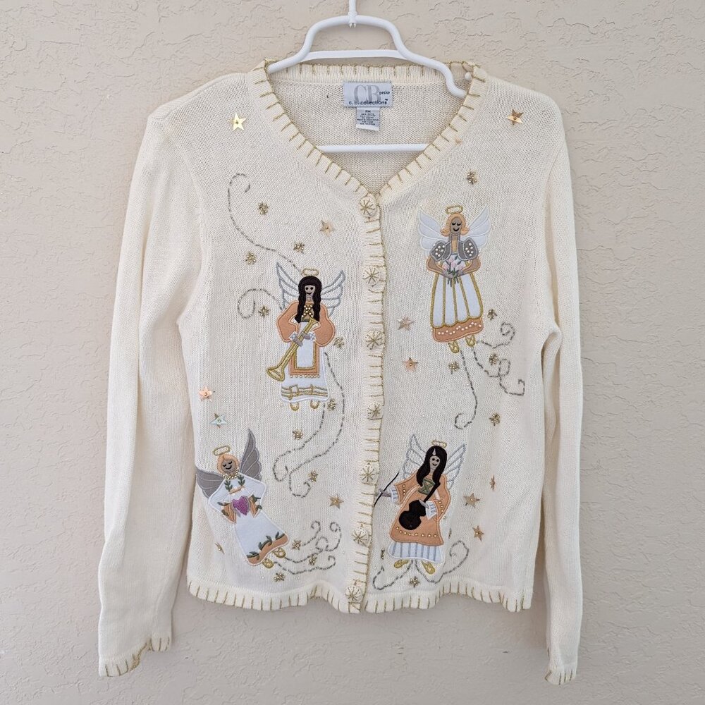Vintage CB Collections Angel Embroidered Beaded Cardigan Size PM